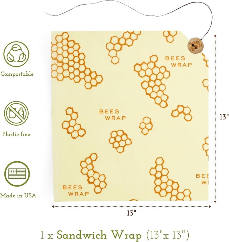 Bee's Wrap Beeswax Wraps for Food - Honeycomb Sandwich Wrap - Made in USA Reusable Bread Bags - Organic & Eco-Friendly Alternative to Aluminum Foil, Sandwich Bags & Plastic Wrap - Image 2